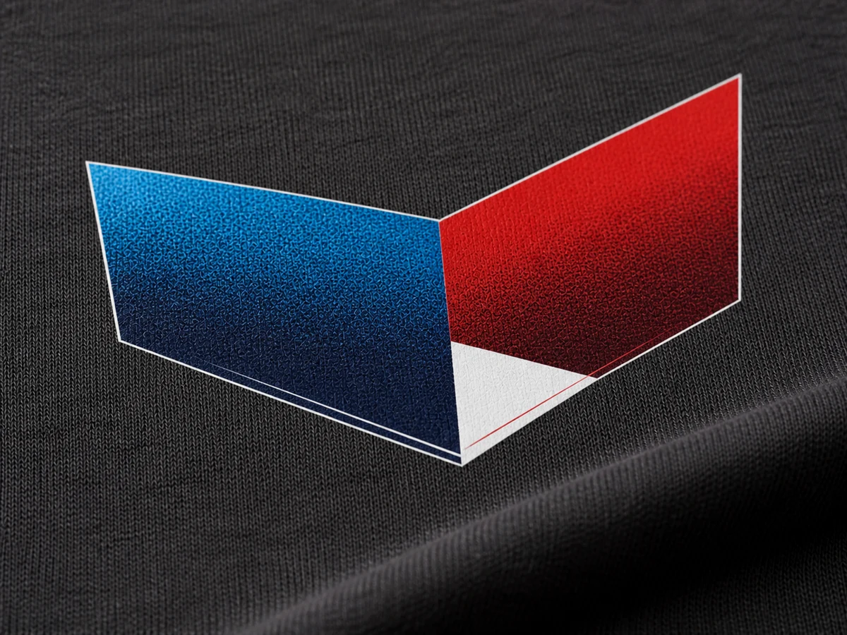 Close-up of a detailed full-color DTF transfer on dark cotton