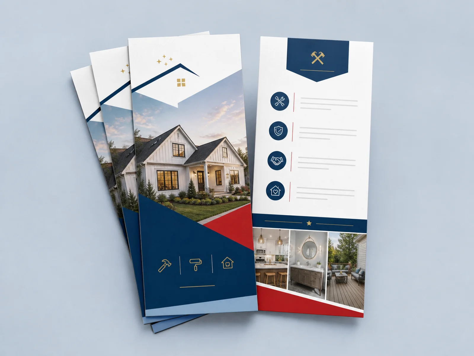 Slim printed rack cards standing in a display rack