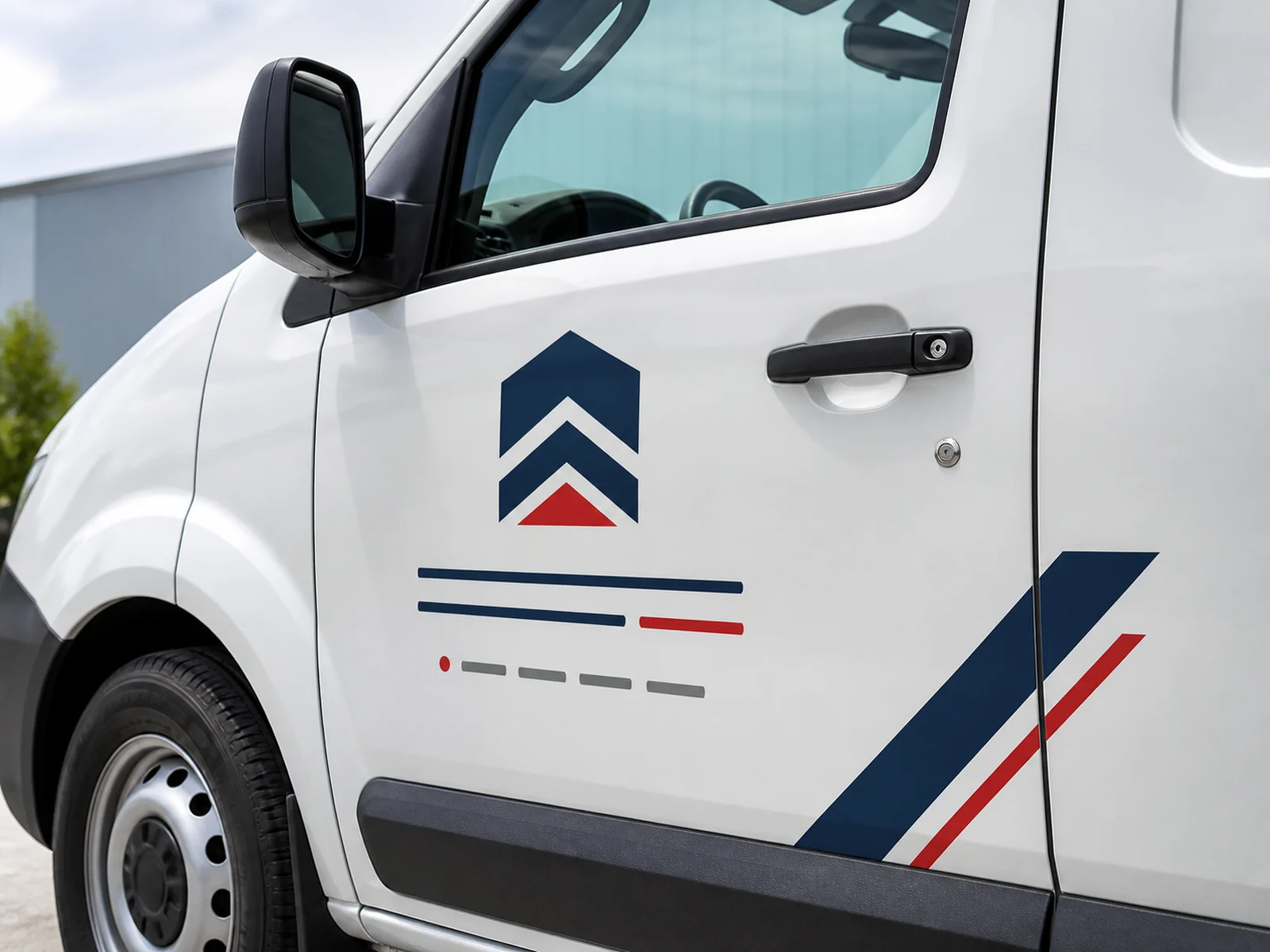 Printed logo decals on a work vehicle door, produced by Signature Postal